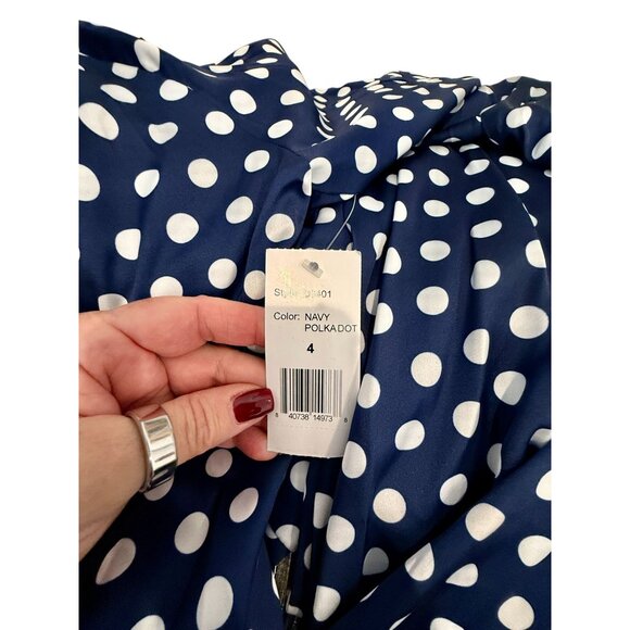 Alexia Admor Brooklyn Satin Navy Polka Dot Midi Dress NWT - Size 4 - Picture 6 of 11